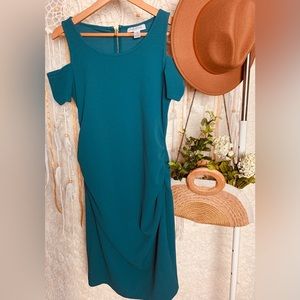 Cold shoulder fitted tight midi dress